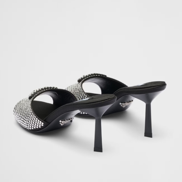 NWT$1,650 PRADA Satin Crystal Open Toe Logo Embellished Slides Mules Sz 39 - Picture 8 of 17